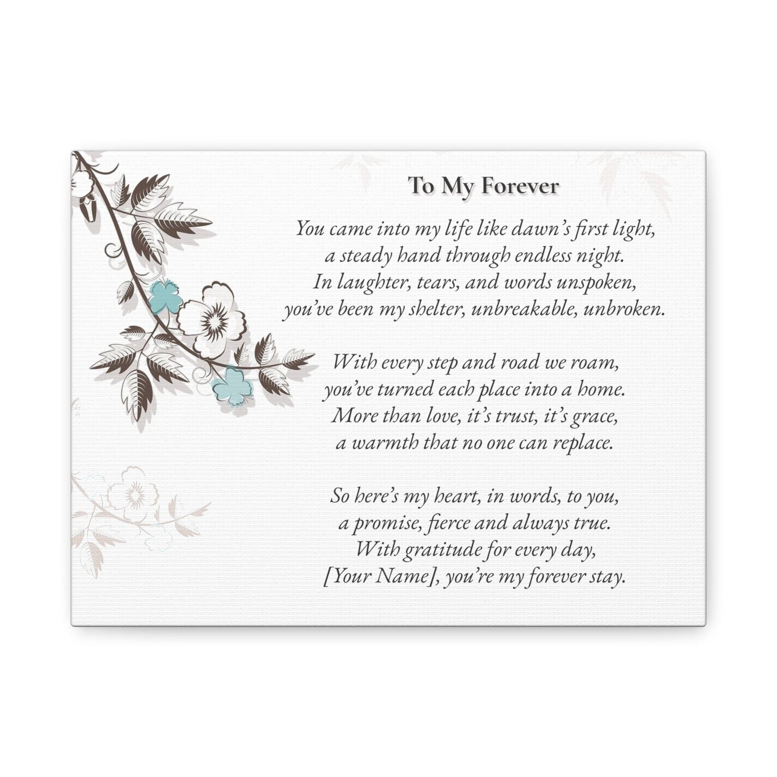 Personalized Romantic Poem Canvas with Floral Design | 12x9 Horizontal Wall Art | Perfect Gift for Loved Ones